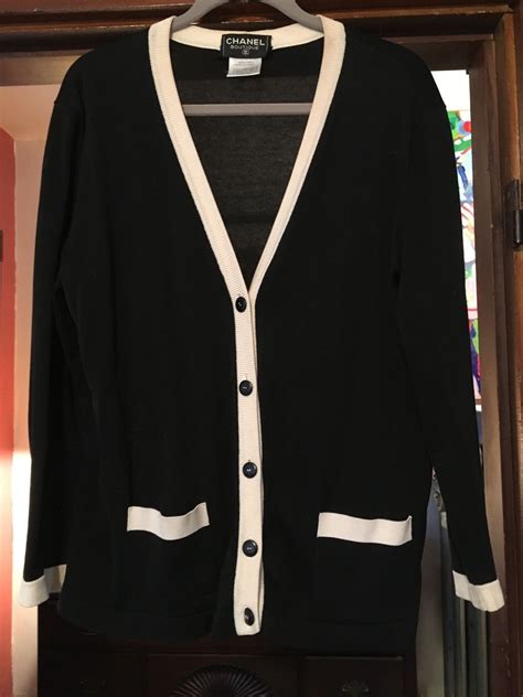 black and white chanel style cardigan|Chanel champion hoodie black.